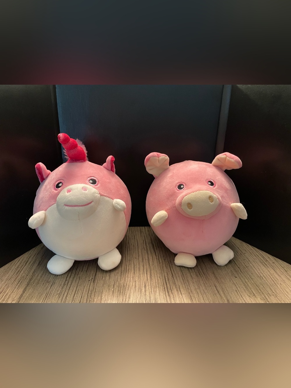 Bullsitoy large squishies, pink pig and pink unicorn.